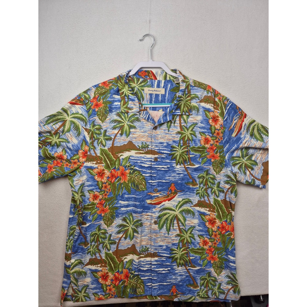 Tommy Bahama Mens Tropical Camp Shirt XL Canoe Coast Bering Blue Hula Silk NEW